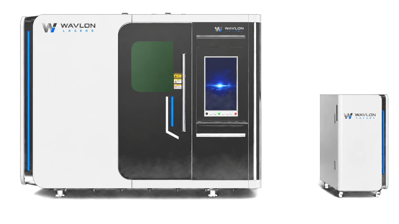 UltraCut Series fiber laser cutting machine — front view with chiller unit